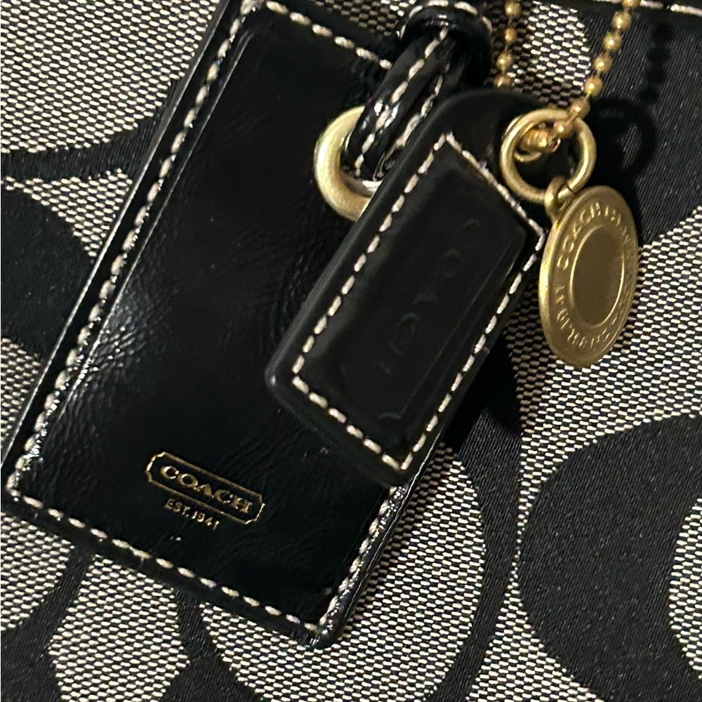 Coach Signature Black Gray Canvas Leather structured logo Shoulder Bag - Picture 8 of 16